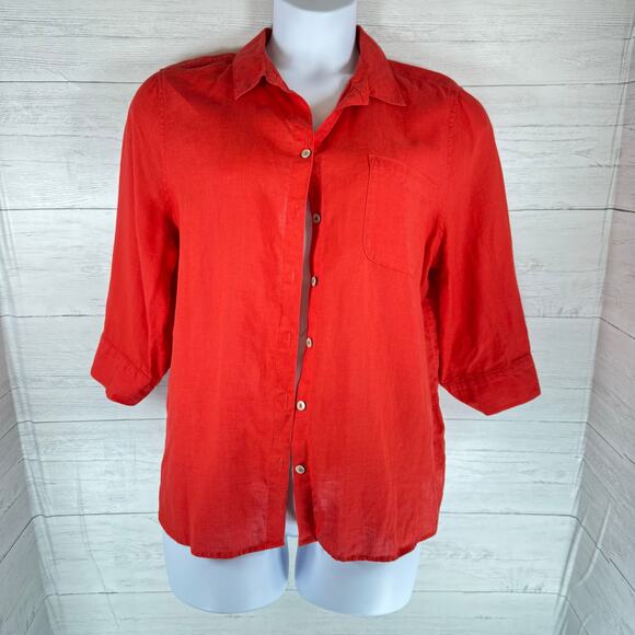 Chico's Tops - Chico's XL red women 100% Linen blouse no iron old money quiet luxury resort